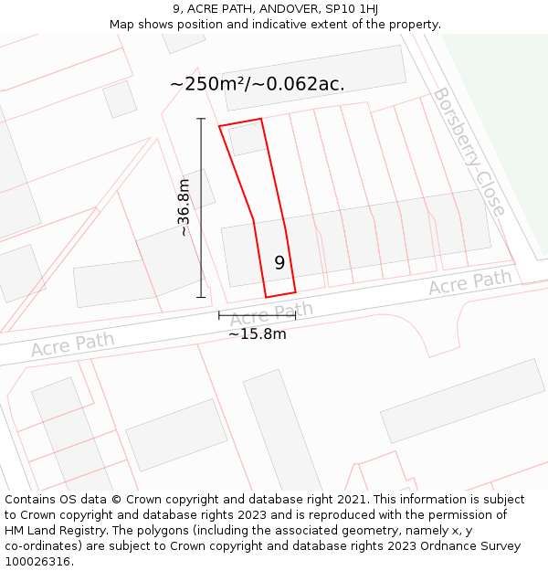 9, ACRE PATH, ANDOVER, SP10 1HJ: Plot and title map