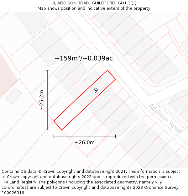 9, ADDISON ROAD, GUILDFORD, GU1 3QQ: Plot and title map