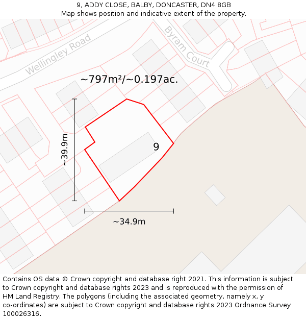 9, ADDY CLOSE, BALBY, DONCASTER, DN4 8GB: Plot and title map