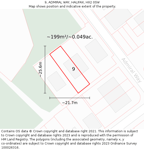 9, ADMIRAL WAY, HALIFAX, HX2 0SW: Plot and title map