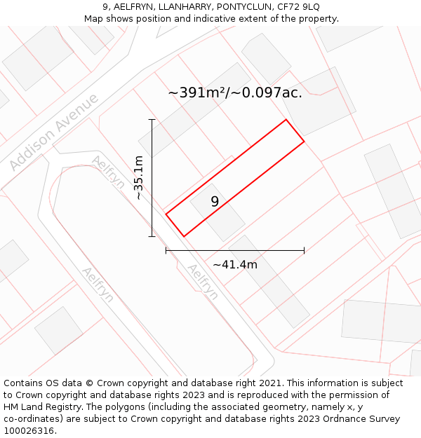 9, AELFRYN, LLANHARRY, PONTYCLUN, CF72 9LQ: Plot and title map