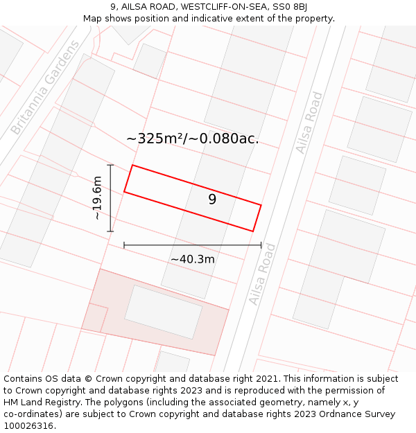 9, AILSA ROAD, WESTCLIFF-ON-SEA, SS0 8BJ: Plot and title map