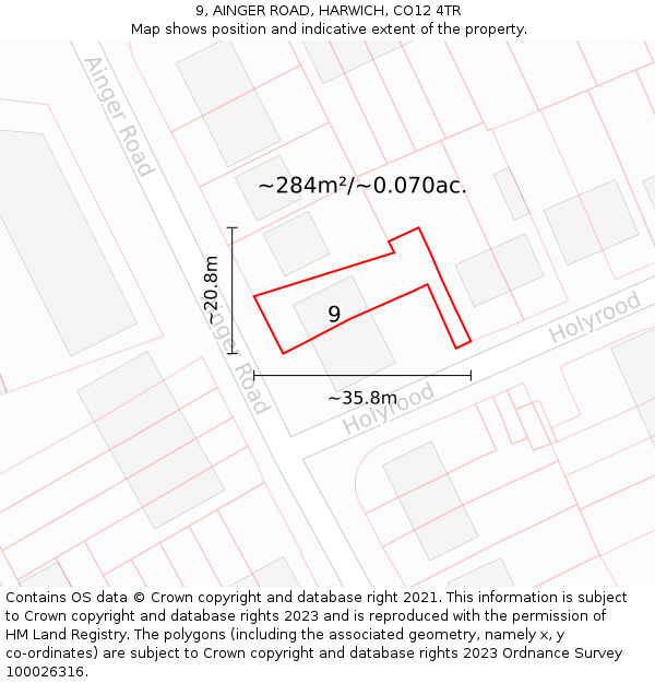 9, AINGER ROAD, HARWICH, CO12 4TR: Plot and title map