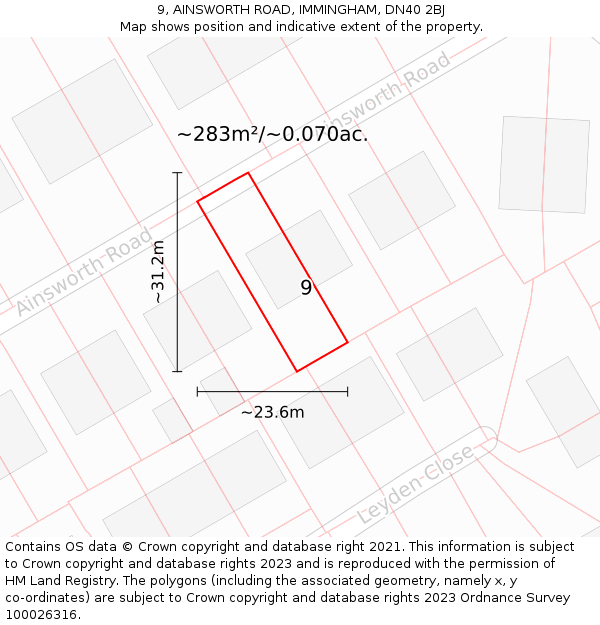 9, AINSWORTH ROAD, IMMINGHAM, DN40 2BJ: Plot and title map