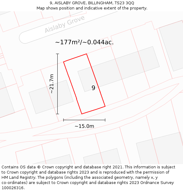 9, AISLABY GROVE, BILLINGHAM, TS23 3QQ: Plot and title map
