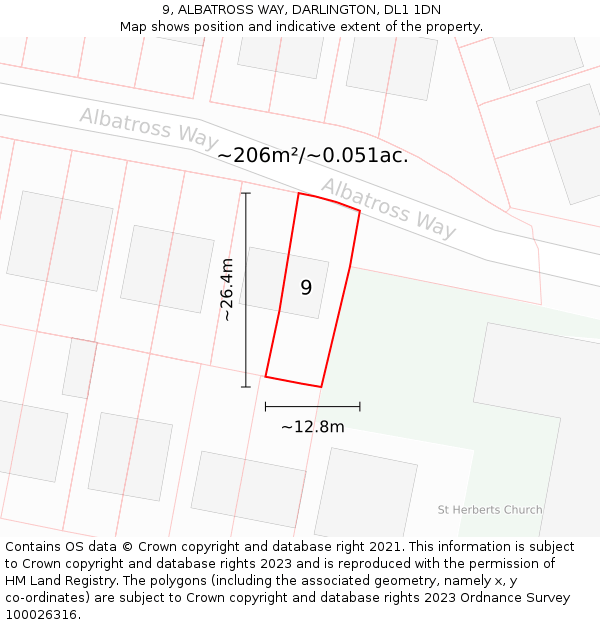 9, ALBATROSS WAY, DARLINGTON, DL1 1DN: Plot and title map