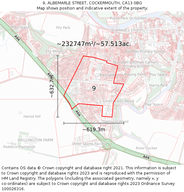9, ALBEMARLE STREET, COCKERMOUTH, CA13 0BG: Plot and title map