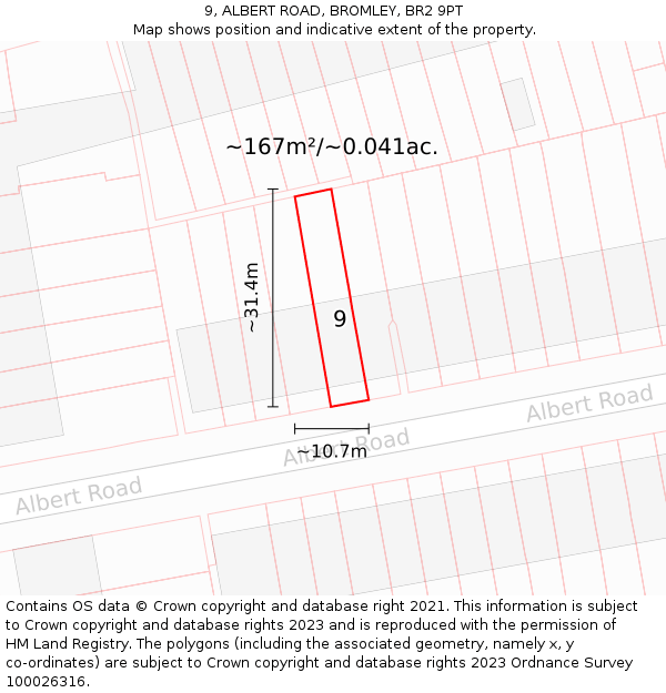 9, ALBERT ROAD, BROMLEY, BR2 9PT: Plot and title map