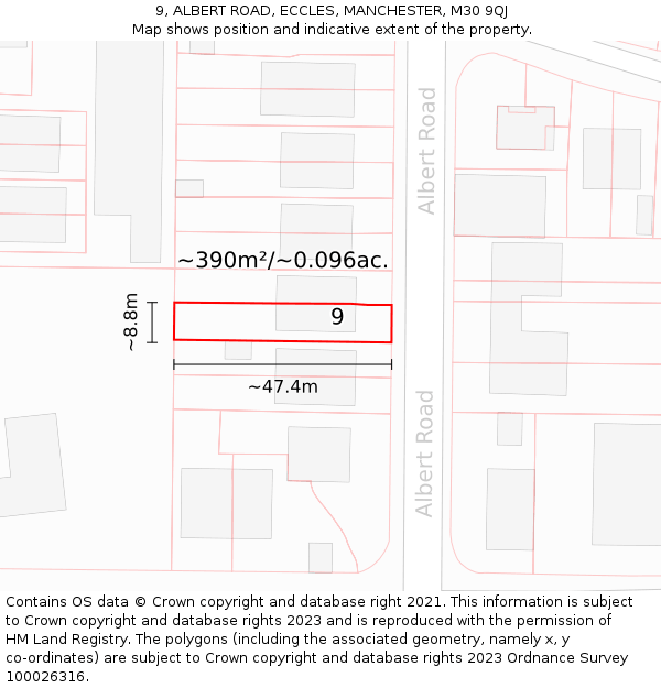 9, ALBERT ROAD, ECCLES, MANCHESTER, M30 9QJ: Plot and title map