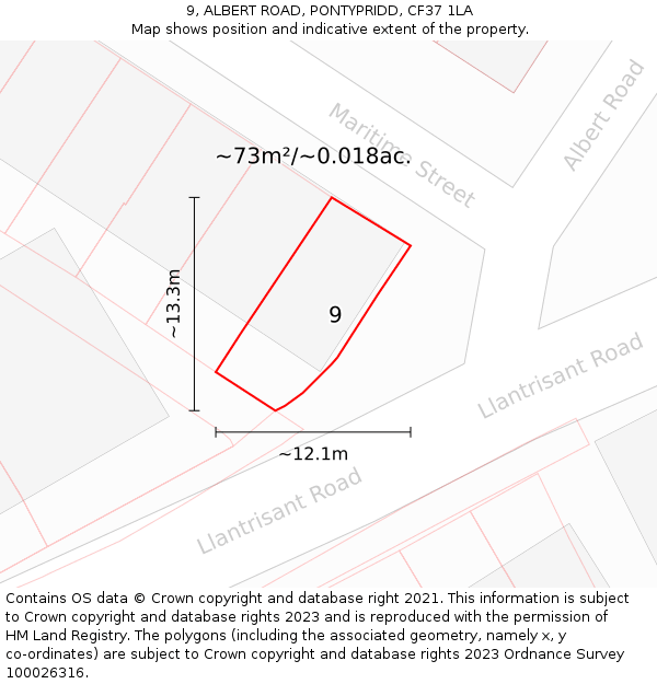 9, ALBERT ROAD, PONTYPRIDD, CF37 1LA: Plot and title map