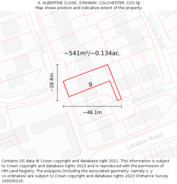 9, ALBERTINE CLOSE, STANWAY, COLCHESTER, CO3 0JJ: Plot and title map