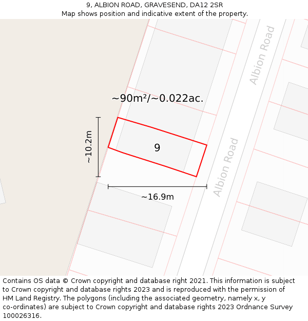9, ALBION ROAD, GRAVESEND, DA12 2SR: Plot and title map