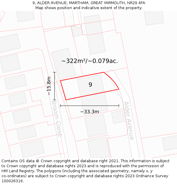 9, ALDER AVENUE, MARTHAM, GREAT YARMOUTH, NR29 4FA: Plot and title map