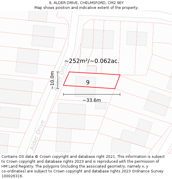 9, ALDER DRIVE, CHELMSFORD, CM2 9EY: Plot and title map