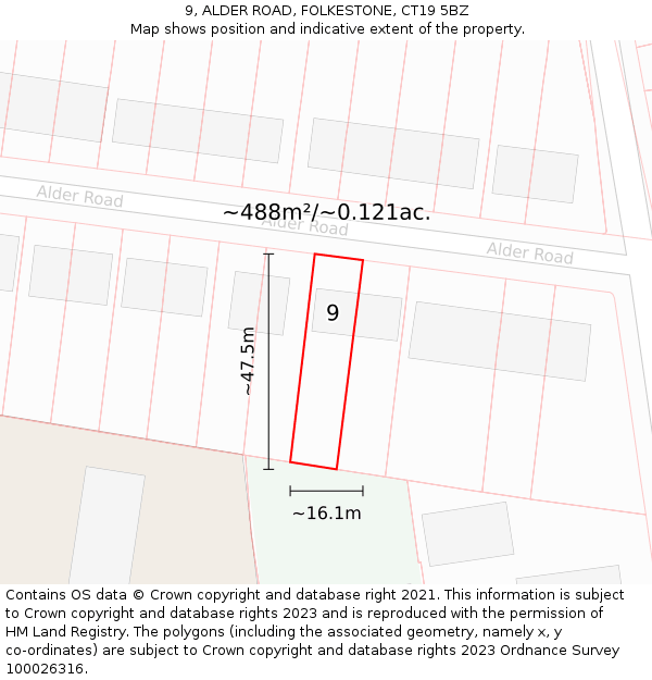 9, ALDER ROAD, FOLKESTONE, CT19 5BZ: Plot and title map