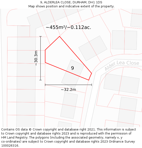 9, ALDERLEA CLOSE, DURHAM, DH1 1DS: Plot and title map