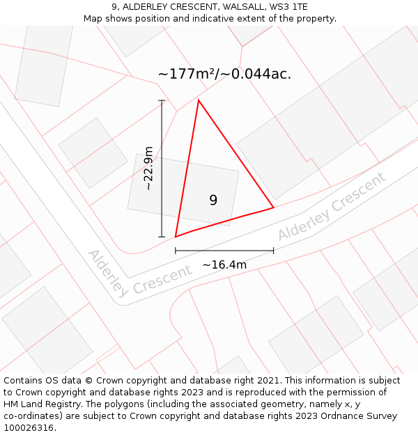 9, ALDERLEY CRESCENT, WALSALL, WS3 1TE: Plot and title map