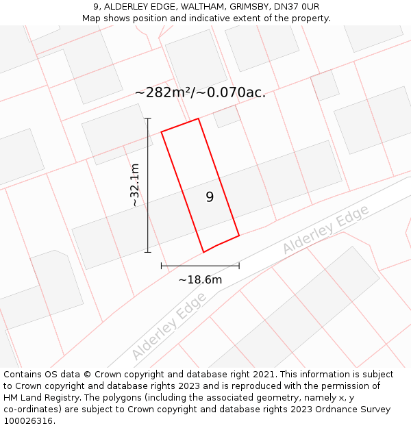 9, ALDERLEY EDGE, WALTHAM, GRIMSBY, DN37 0UR: Plot and title map