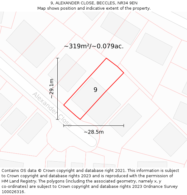 9, ALEXANDER CLOSE, BECCLES, NR34 9EN: Plot and title map