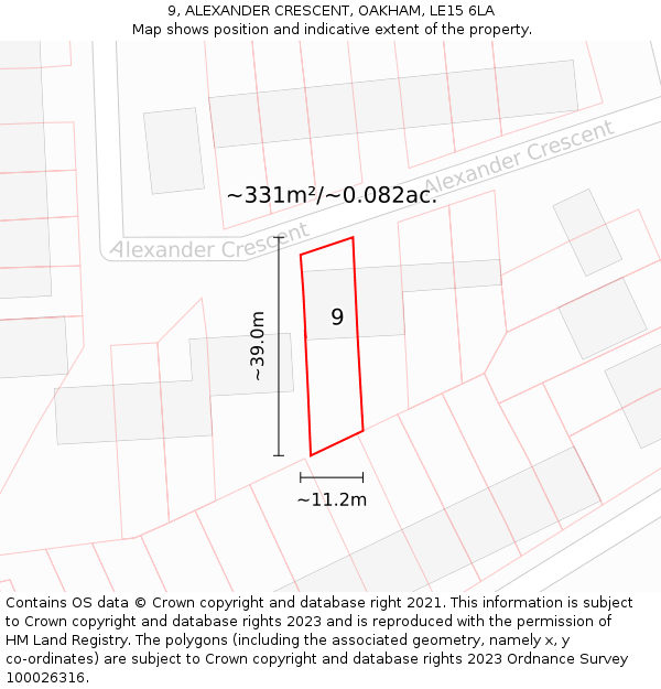 9, ALEXANDER CRESCENT, OAKHAM, LE15 6LA: Plot and title map
