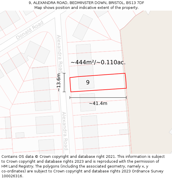 9, ALEXANDRA ROAD, BEDMINSTER DOWN, BRISTOL, BS13 7DF: Plot and title map