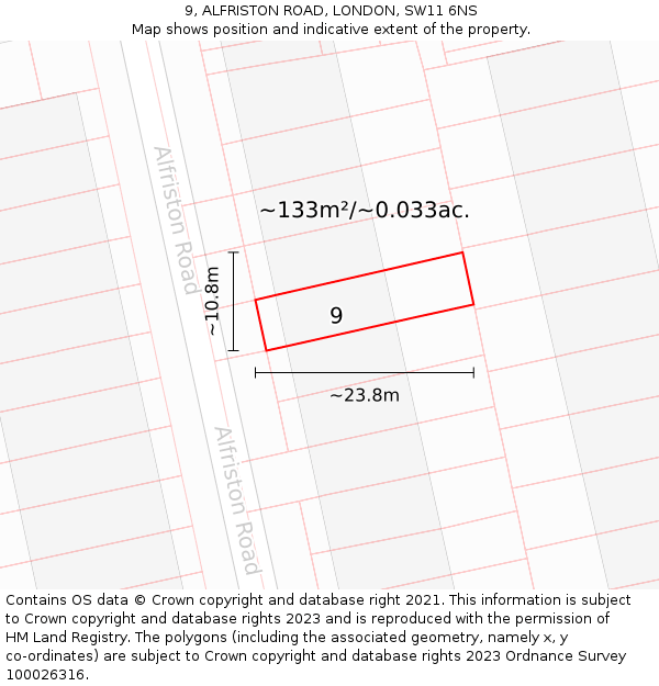 9, ALFRISTON ROAD, LONDON, SW11 6NS: Plot and title map