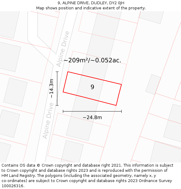 9, ALPINE DRIVE, DUDLEY, DY2 0JH: Plot and title map