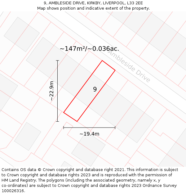 9, AMBLESIDE DRIVE, KIRKBY, LIVERPOOL, L33 2EE: Plot and title map