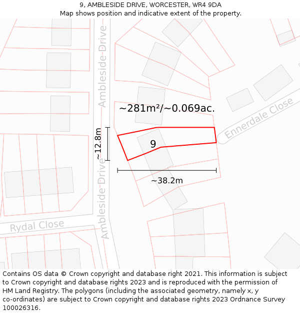 9, AMBLESIDE DRIVE, WORCESTER, WR4 9DA: Plot and title map