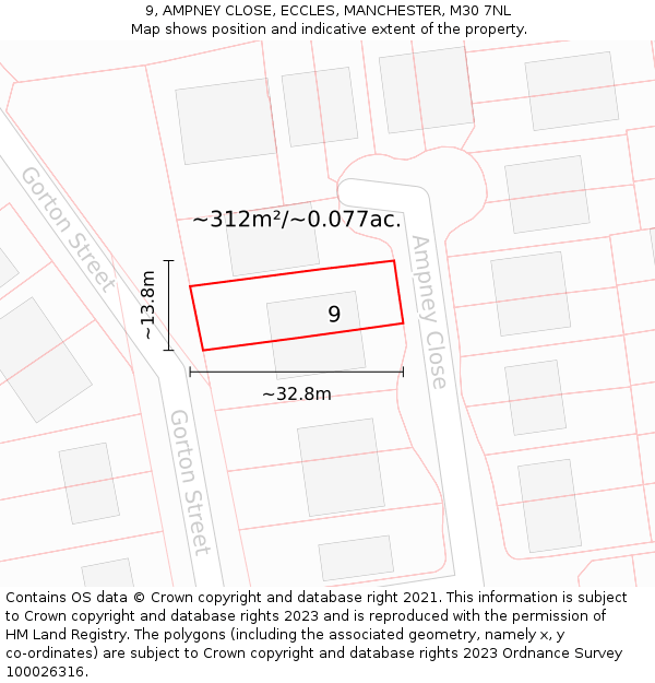 9, AMPNEY CLOSE, ECCLES, MANCHESTER, M30 7NL: Plot and title map