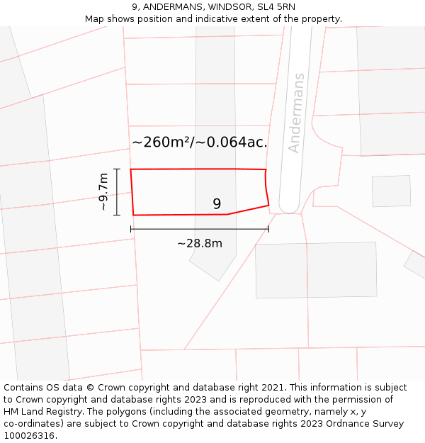 9, ANDERMANS, WINDSOR, SL4 5RN: Plot and title map