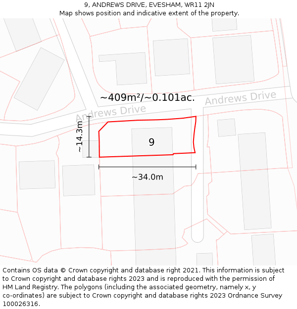 9, ANDREWS DRIVE, EVESHAM, WR11 2JN: Plot and title map