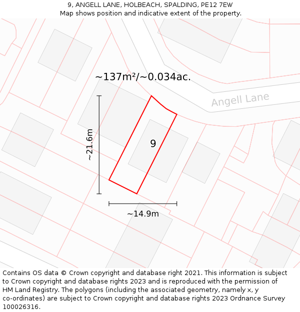 9, ANGELL LANE, HOLBEACH, SPALDING, PE12 7EW: Plot and title map