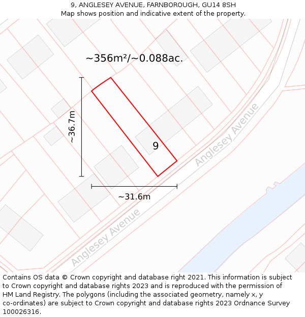 9, ANGLESEY AVENUE, FARNBOROUGH, GU14 8SH: Plot and title map