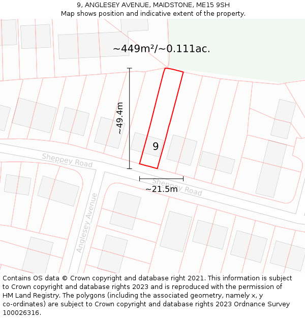 9, ANGLESEY AVENUE, MAIDSTONE, ME15 9SH: Plot and title map