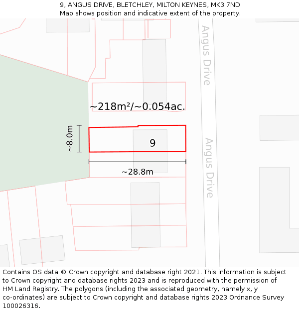 9, ANGUS DRIVE, BLETCHLEY, MILTON KEYNES, MK3 7ND: Plot and title map