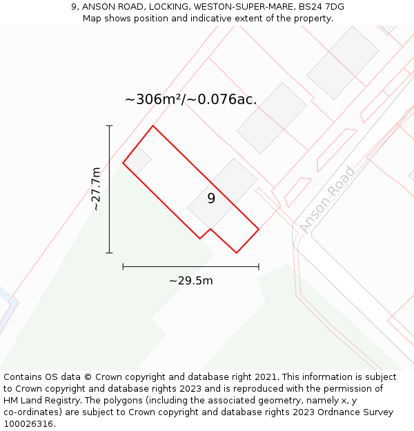 9, ANSON ROAD, LOCKING, WESTON-SUPER-MARE, BS24 7DG: Plot and title map