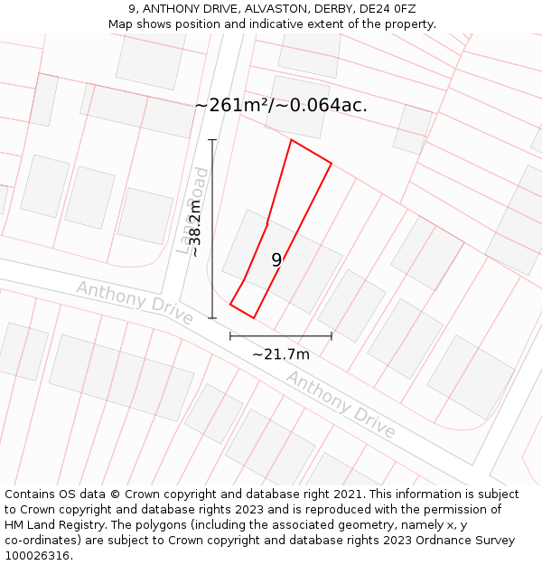 9, ANTHONY DRIVE, ALVASTON, DERBY, DE24 0FZ: Plot and title map