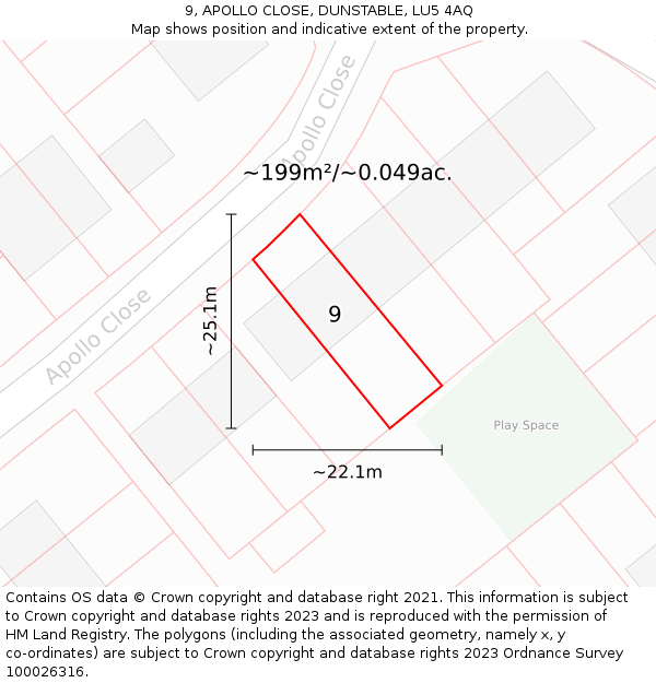 9, APOLLO CLOSE, DUNSTABLE, LU5 4AQ: Plot and title map
