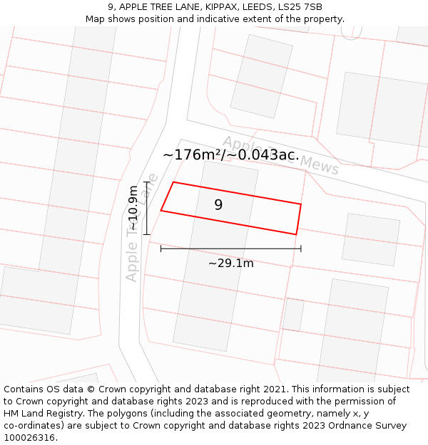 9, APPLE TREE LANE, KIPPAX, LEEDS, LS25 7SB: Plot and title map