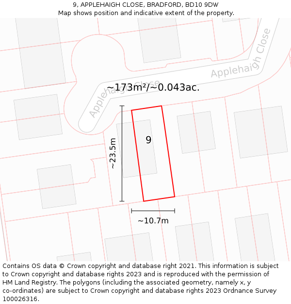 9, APPLEHAIGH CLOSE, BRADFORD, BD10 9DW: Plot and title map