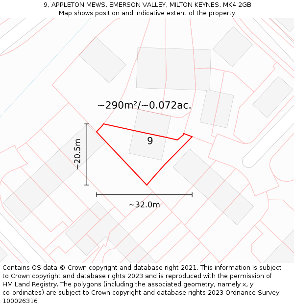 9, APPLETON MEWS, EMERSON VALLEY, MILTON KEYNES, MK4 2GB: Plot and title map