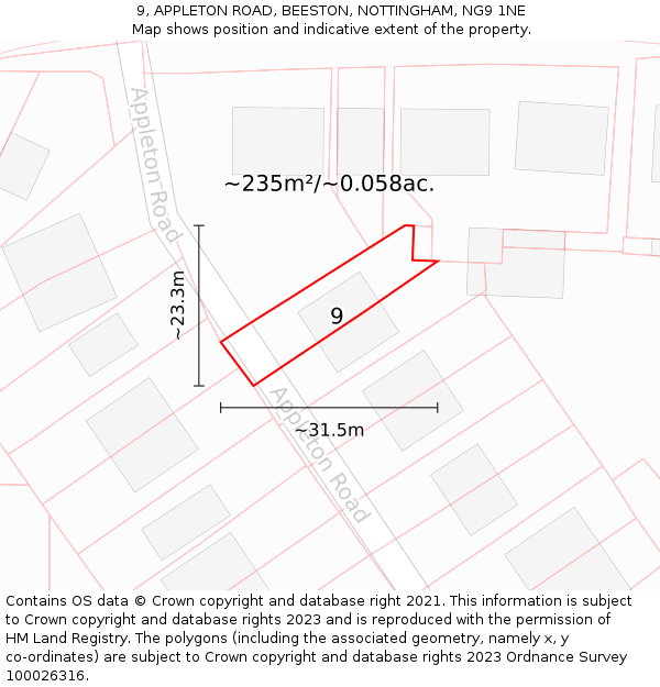 9, APPLETON ROAD, BEESTON, NOTTINGHAM, NG9 1NE: Plot and title map