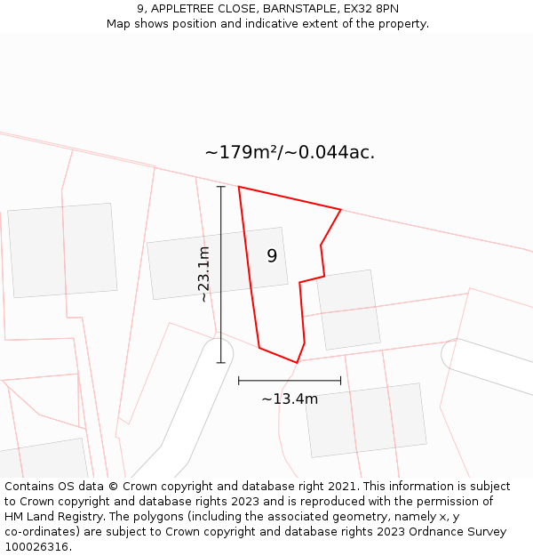 9, APPLETREE CLOSE, BARNSTAPLE, EX32 8PN: Plot and title map
