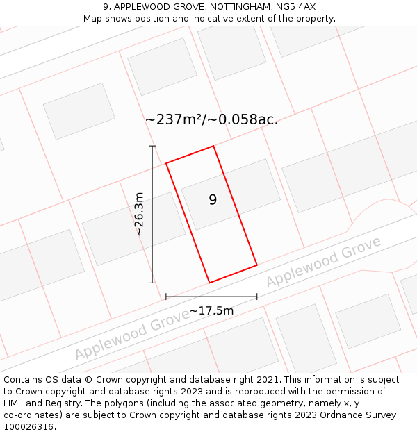 9, APPLEWOOD GROVE, NOTTINGHAM, NG5 4AX: Plot and title map