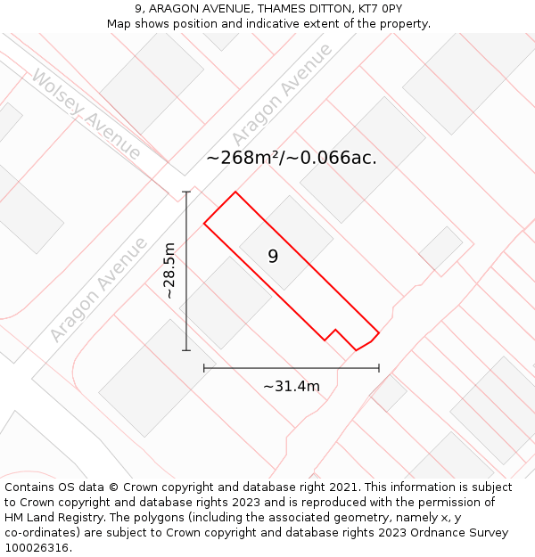 9, ARAGON AVENUE, THAMES DITTON, KT7 0PY: Plot and title map