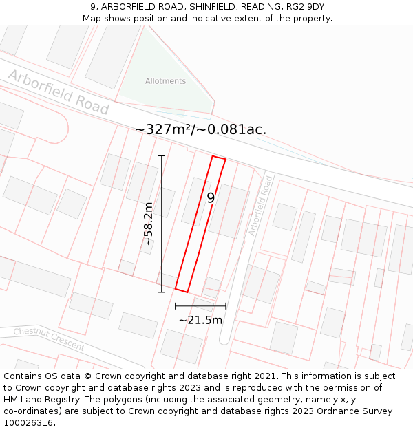 9, ARBORFIELD ROAD, SHINFIELD, READING, RG2 9DY: Plot and title map
