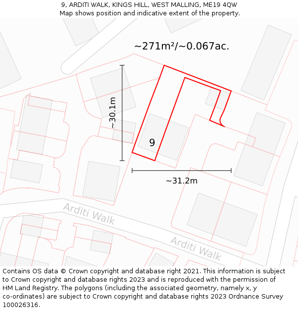 9, ARDITI WALK, KINGS HILL, WEST MALLING, ME19 4QW: Plot and title map