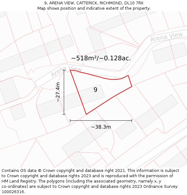 9, ARENA VIEW, CATTERICK, RICHMOND, DL10 7RX: Plot and title map