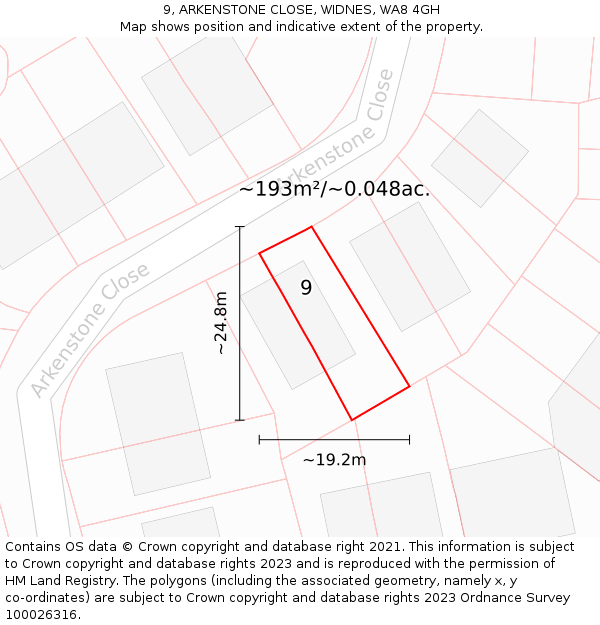 9, ARKENSTONE CLOSE, WIDNES, WA8 4GH: Plot and title map